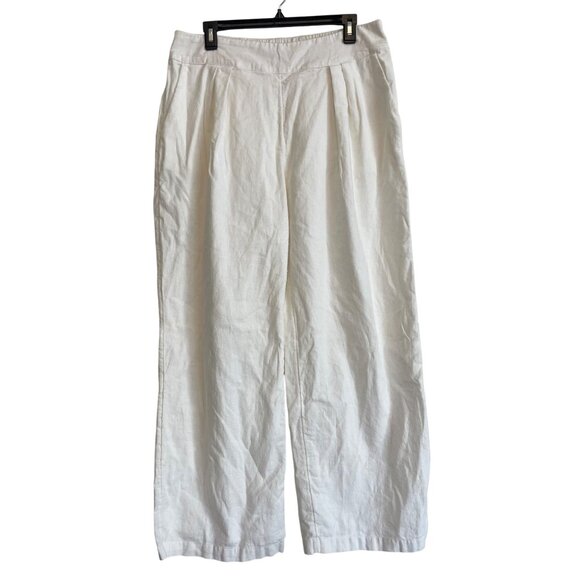 Abercrombie & Fitch White Wide Leg Pants with High Waist and Pleats - Picture 1 of 12